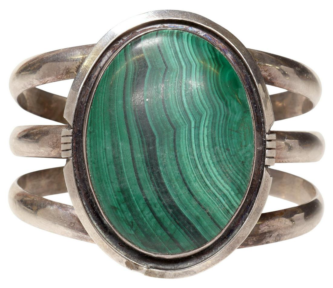 LESTER ORTIZ NAVAJO STERLING & MALACHITE CUFF (1 of 4)