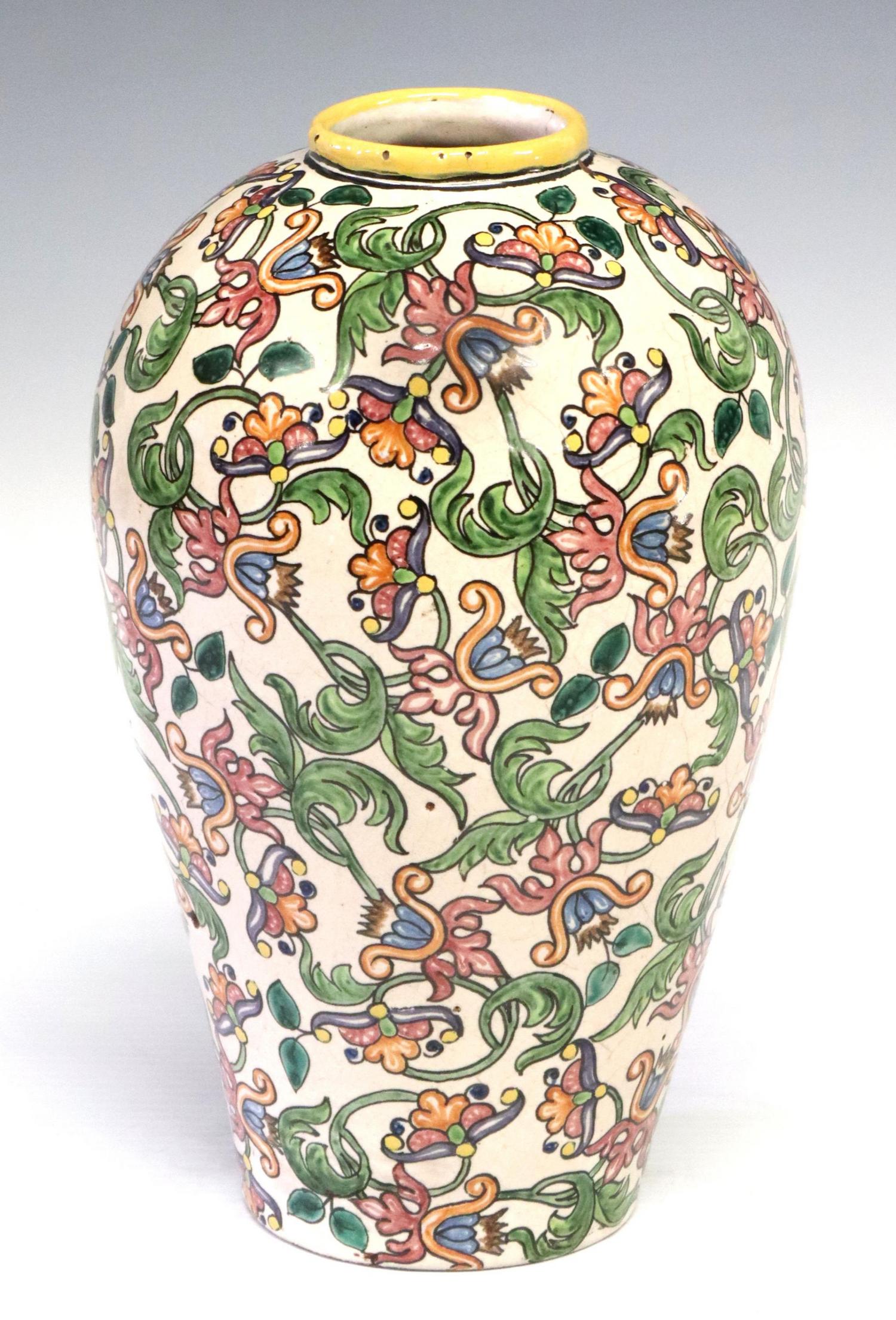 TALAVERA POLYCHROME FLORAL VASE, PUEBLA, MEXICO (1 of 5)