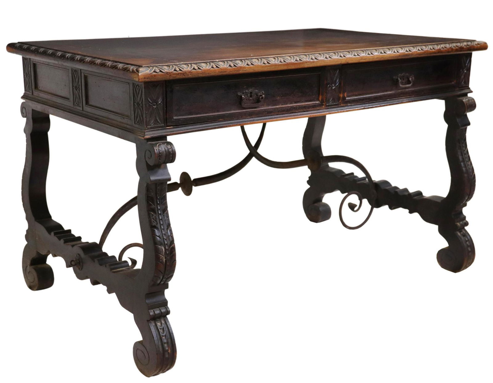 SPANISH BAROQUE STYLE CARVED WALNUT WRITING DESK (1 of 5)