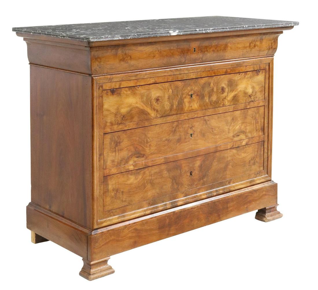 FRENCH LOUIS PHILIPPE MARBLE-TOP WALNUT COMMODE (1 of 5)
