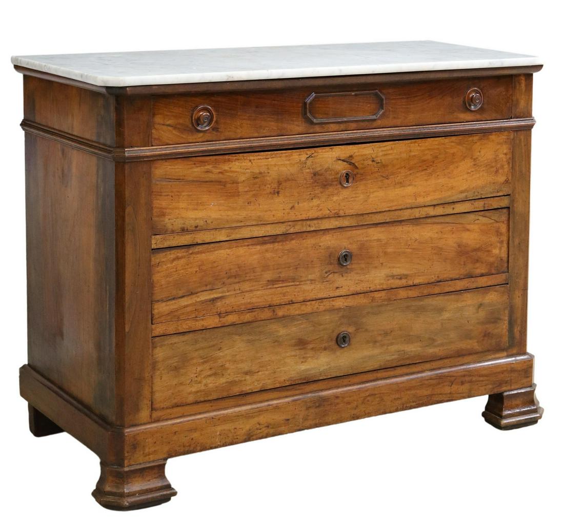 LOUIS PHILIPPE PERIOD MARBLE-TOP WALNUT COMMODE (1 of 5)