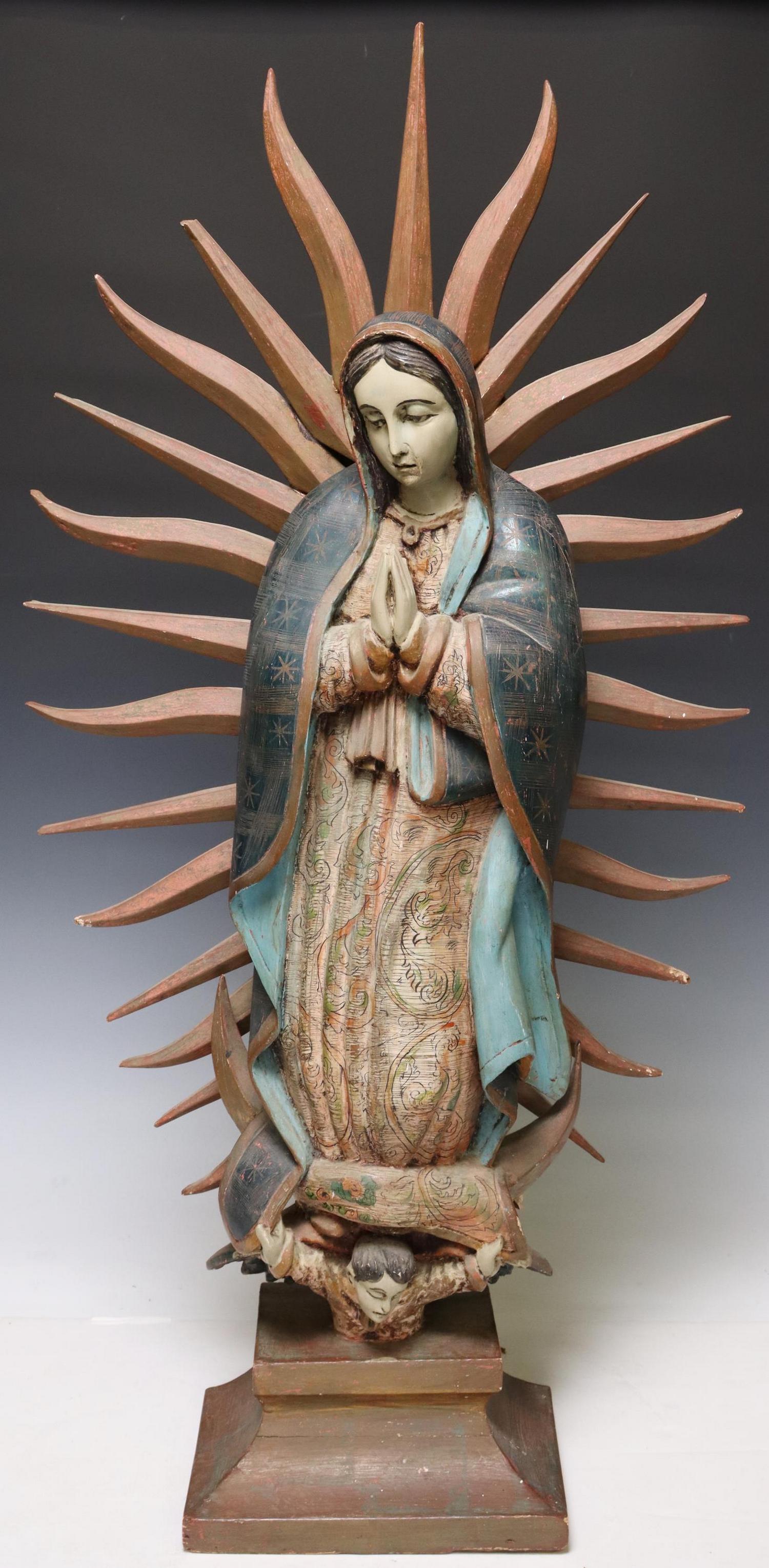 LARGE CARVED WOOD SANTO OUR LADY OF GUADALUPE (1 of 5)