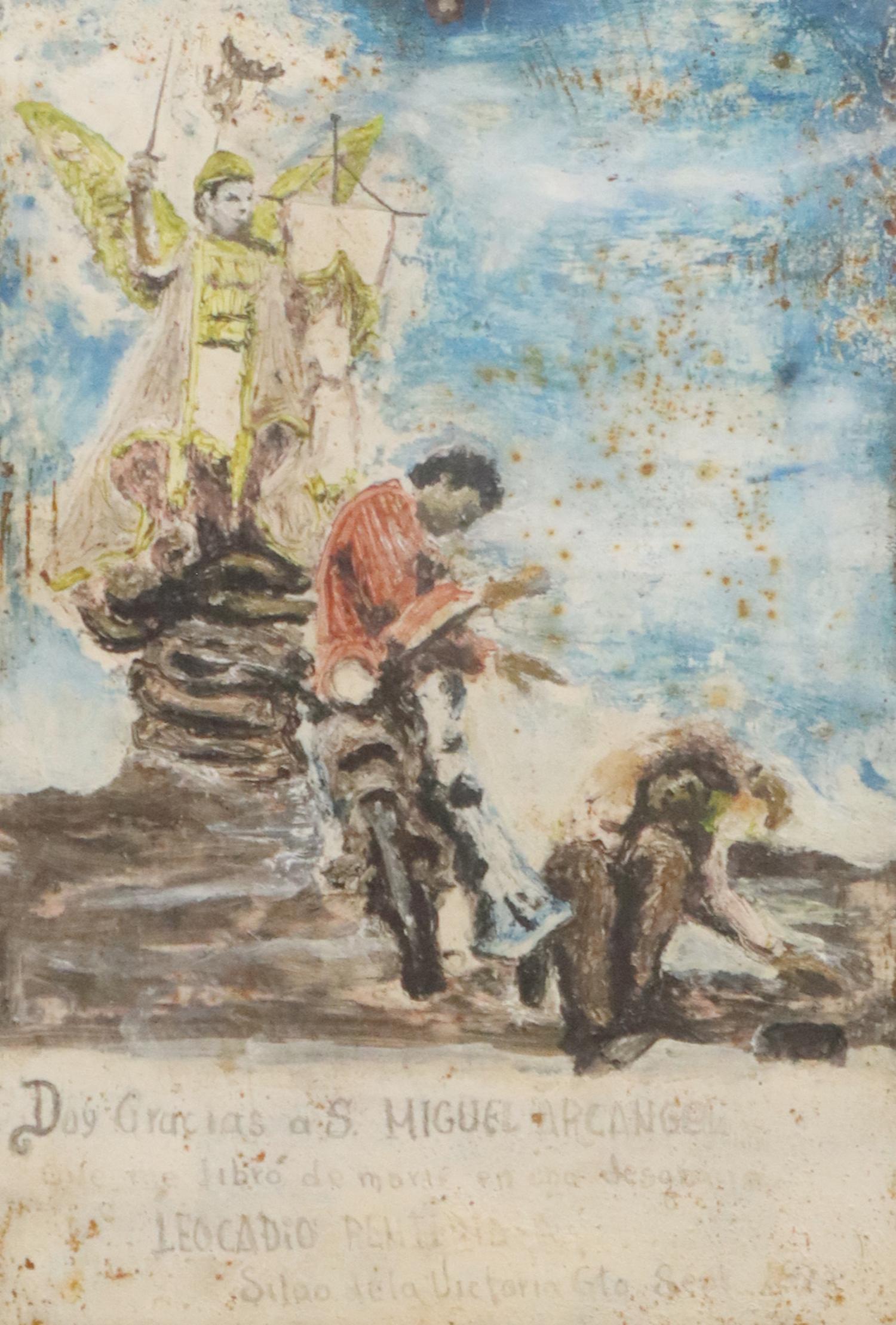 FRAMED OIL ON TIN EX-VOTO ARCANGEL SAN MIGUEL (1 of 4)