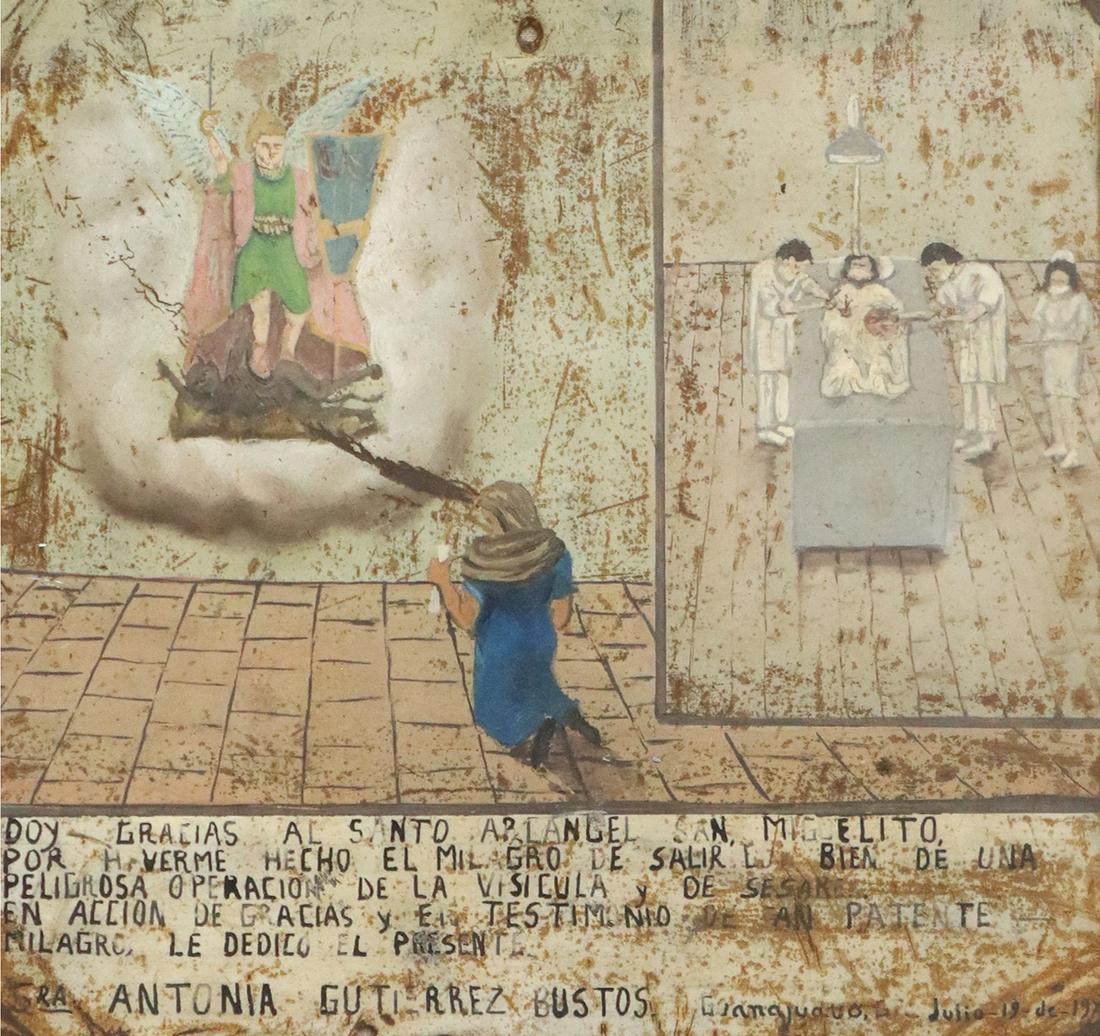 FRAMED OIL ON TIN EX-VOTO ARCANGEL SAN MIGUEL (1 of 4)