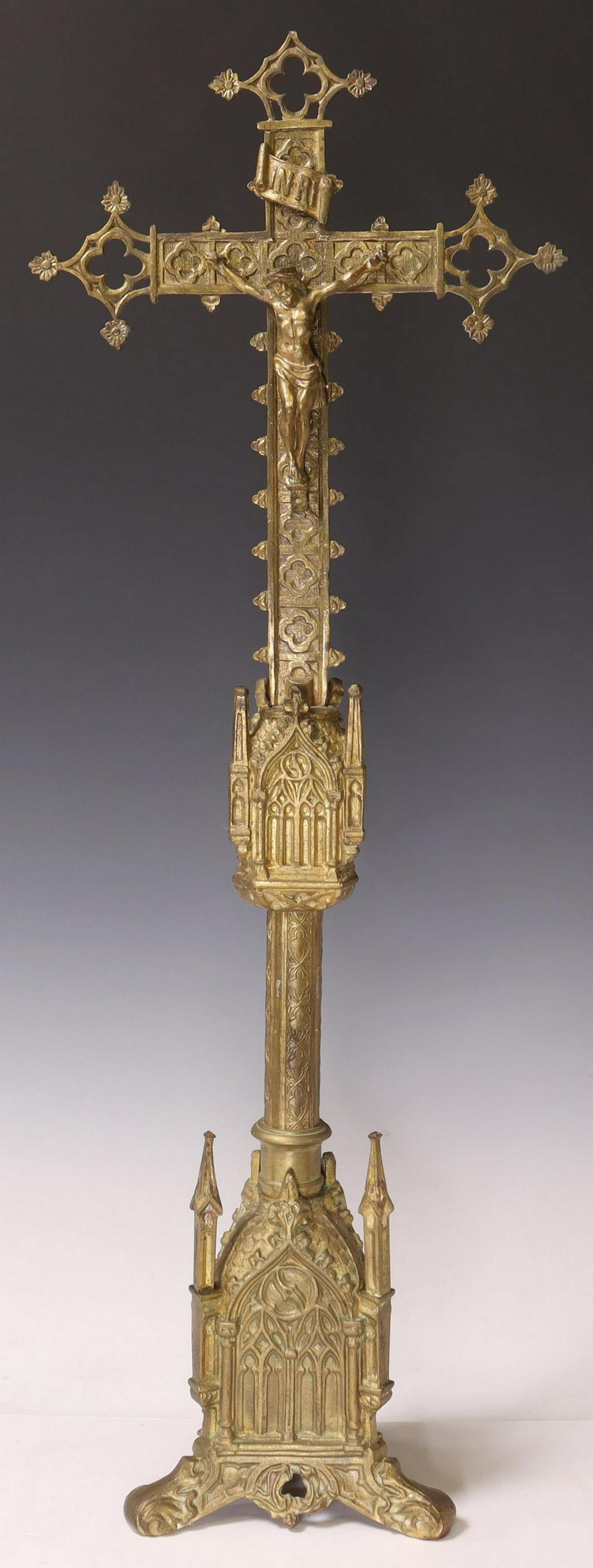 GOTHIC REVIVAL GILT METAL ALTAR CRUCIFIX (1 of 3)