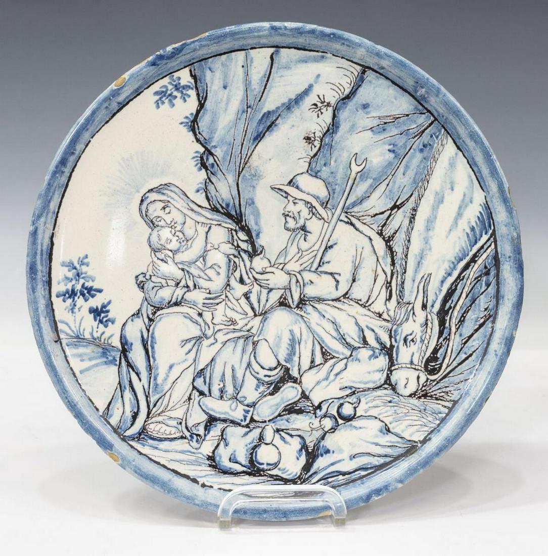 ITALIAN HOLY FAMILY MAJOLICA COMPOTE TAZZA 18TH C. (1 of 3)