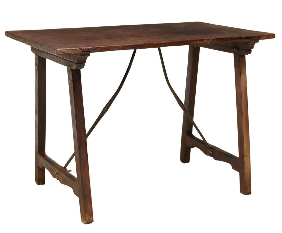 SPANISH BAROQUE STYLE WALNUT TABLE IRON STRETCHERS (1 of 4)