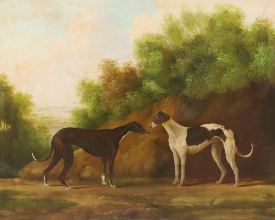 STEVE ROGERS OIL ON CANVAS PAINTING TWO GREYHOUNDS (1 of 4)