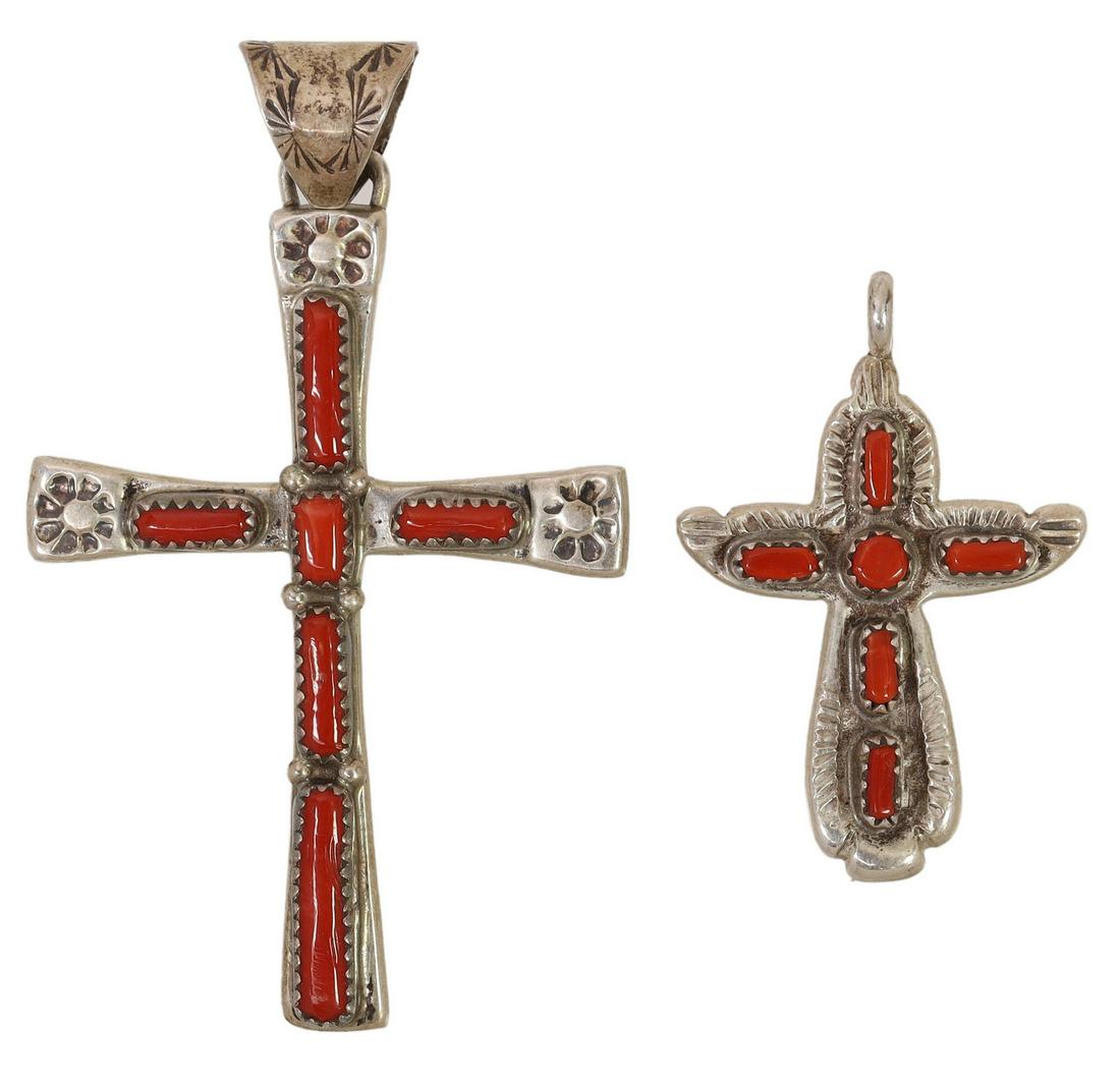 (2) CECILIA IULE ZUNI SILVER & CORAL CROSS PENDANT (1 of 5)