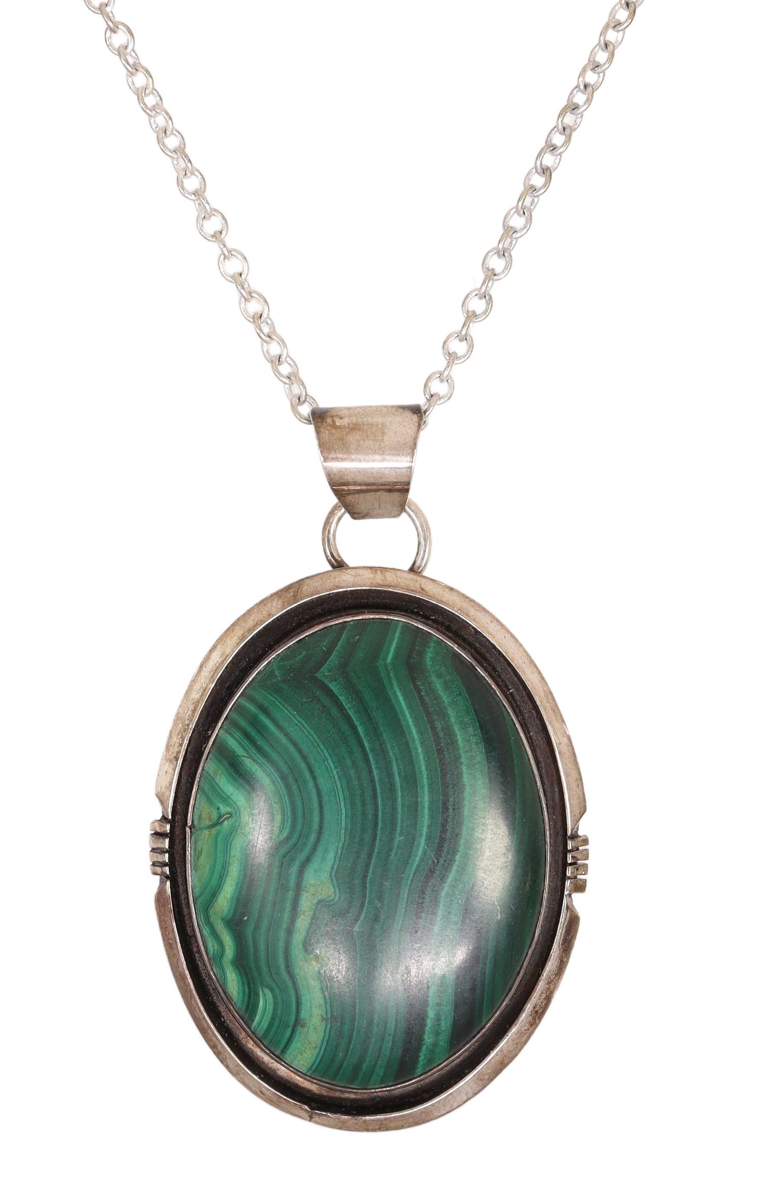 LESTER ORTIZ NAVAJO STERLING & MALACHITE PENDANT (1 of 5)