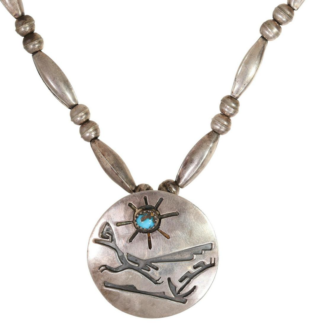 SADIE SAM NAVAJO SILVER & TURQUOISE PIN NECKLACE (1 of 5)