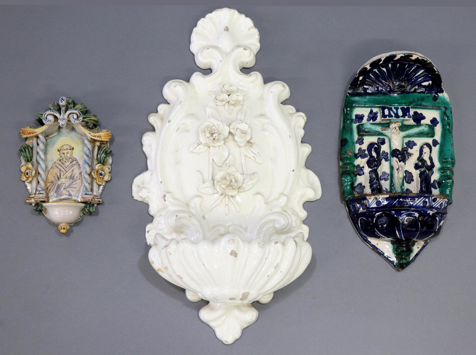 (3) CONTINENTAL CERAMIC RELIGIOUS HOLY WATER FONTS (1 of 6)