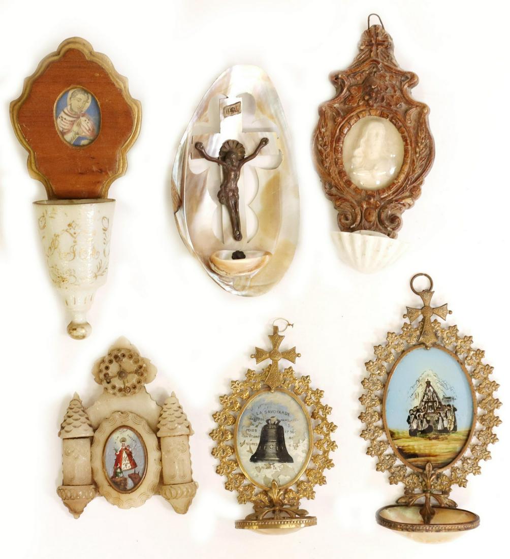(6) CONTINENTAL RELIGIOUS HOLY WATER FONTS, SHELL (1 of 5)