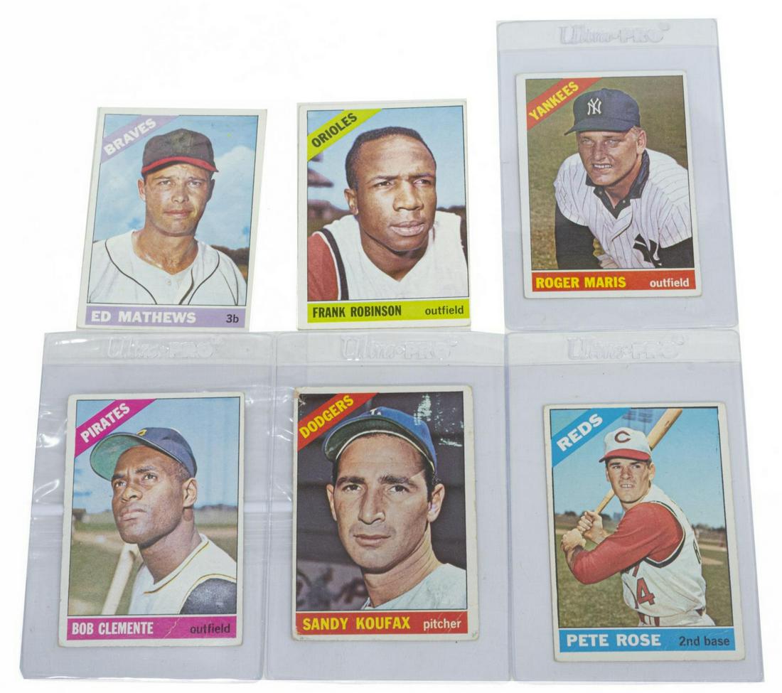 (6) TOPPS 1966 BALL CARDS, CLEMENTE, ROSE, MARIS (1 of 2)