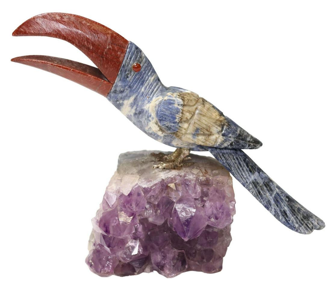 SEMI-PRECIOUS STONE FIGURE OF A TOUCAN (1 of 4)