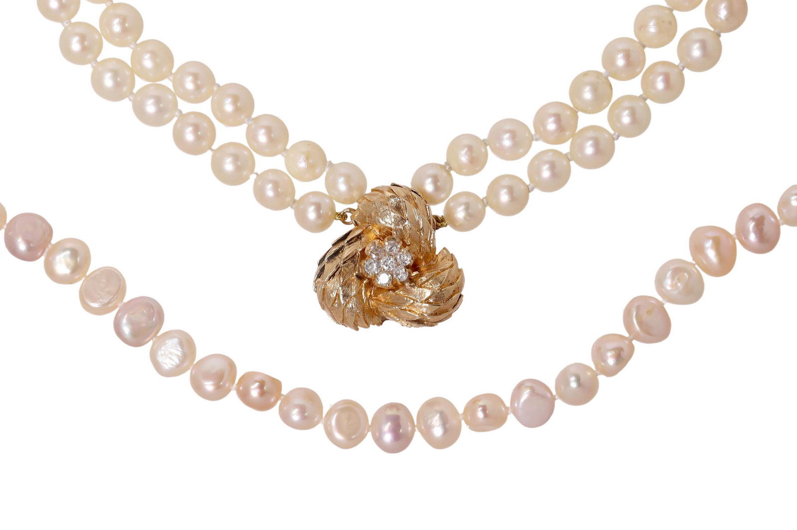 (2) ESTATE PEARL BRACELET 14K GOLD & DIAMOND CLASP (1 of 5)