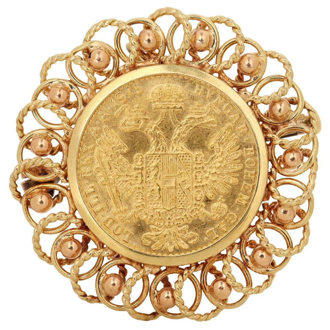 ESTATE 14K GOLD AUSTRIAN DUCAT COIN PENDANT BROOCH (1 of 2)