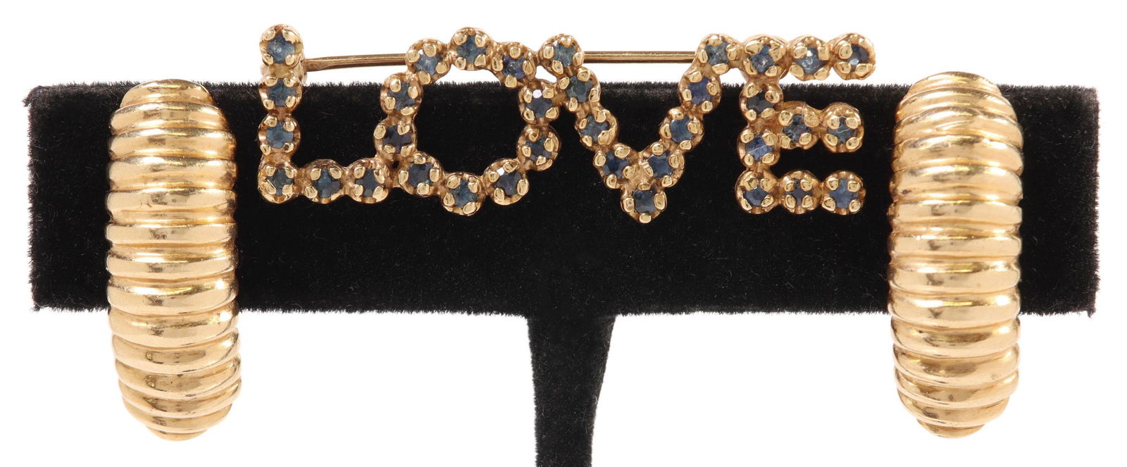 (2) 14KT YELLOW GOLD EARRINGS & SAPPHIRE LOVE PIN (1 of 3)