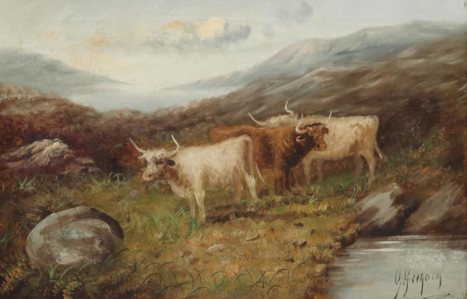 SIGNED G. GREGORY HIGHLAND CATTLE OIL ON CANVAS (1 of 5)