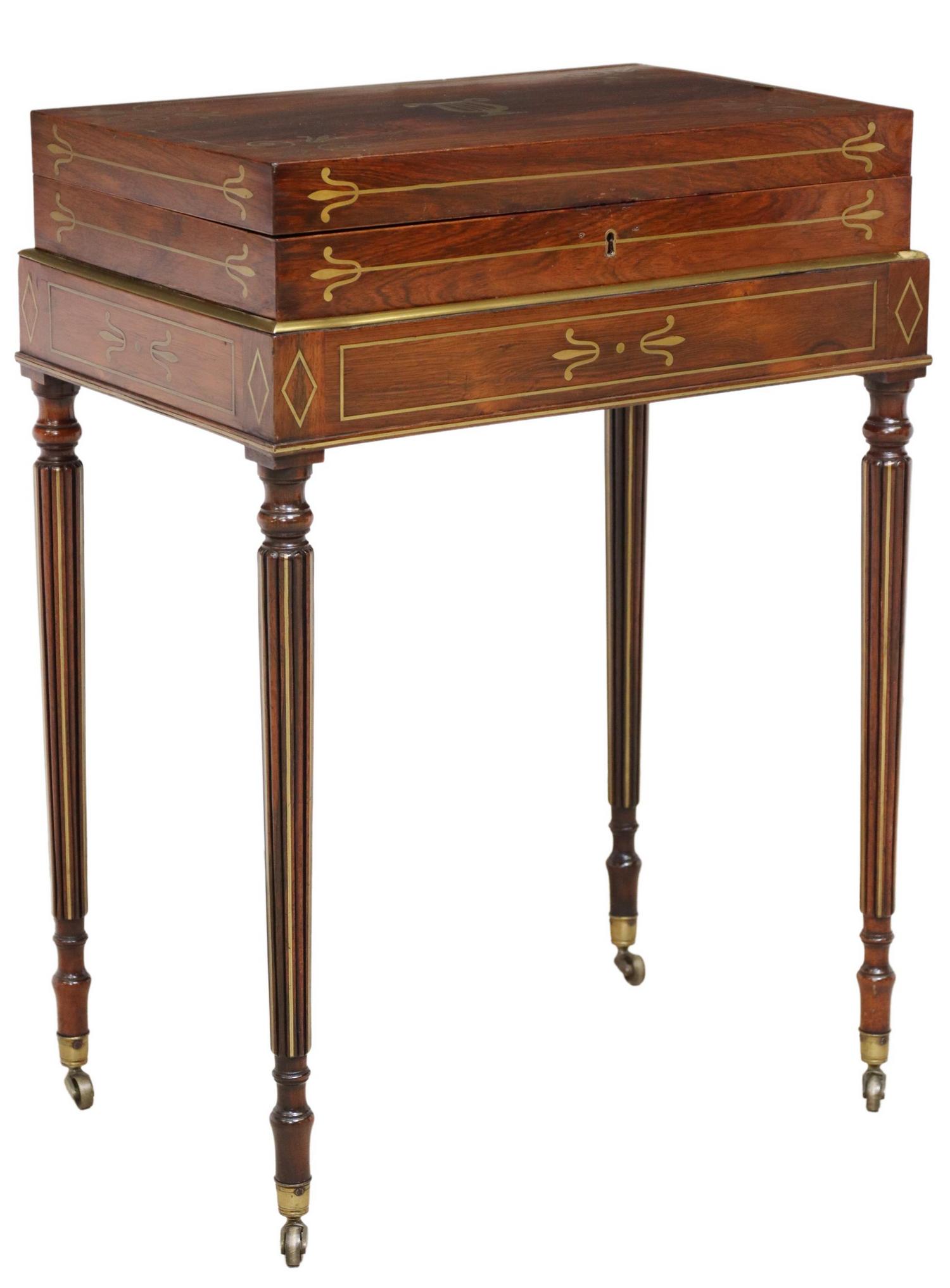 ENGLISH REGENCY BRASS-INLAID ROSEWOOD BOX ON STAND (1 of 5)