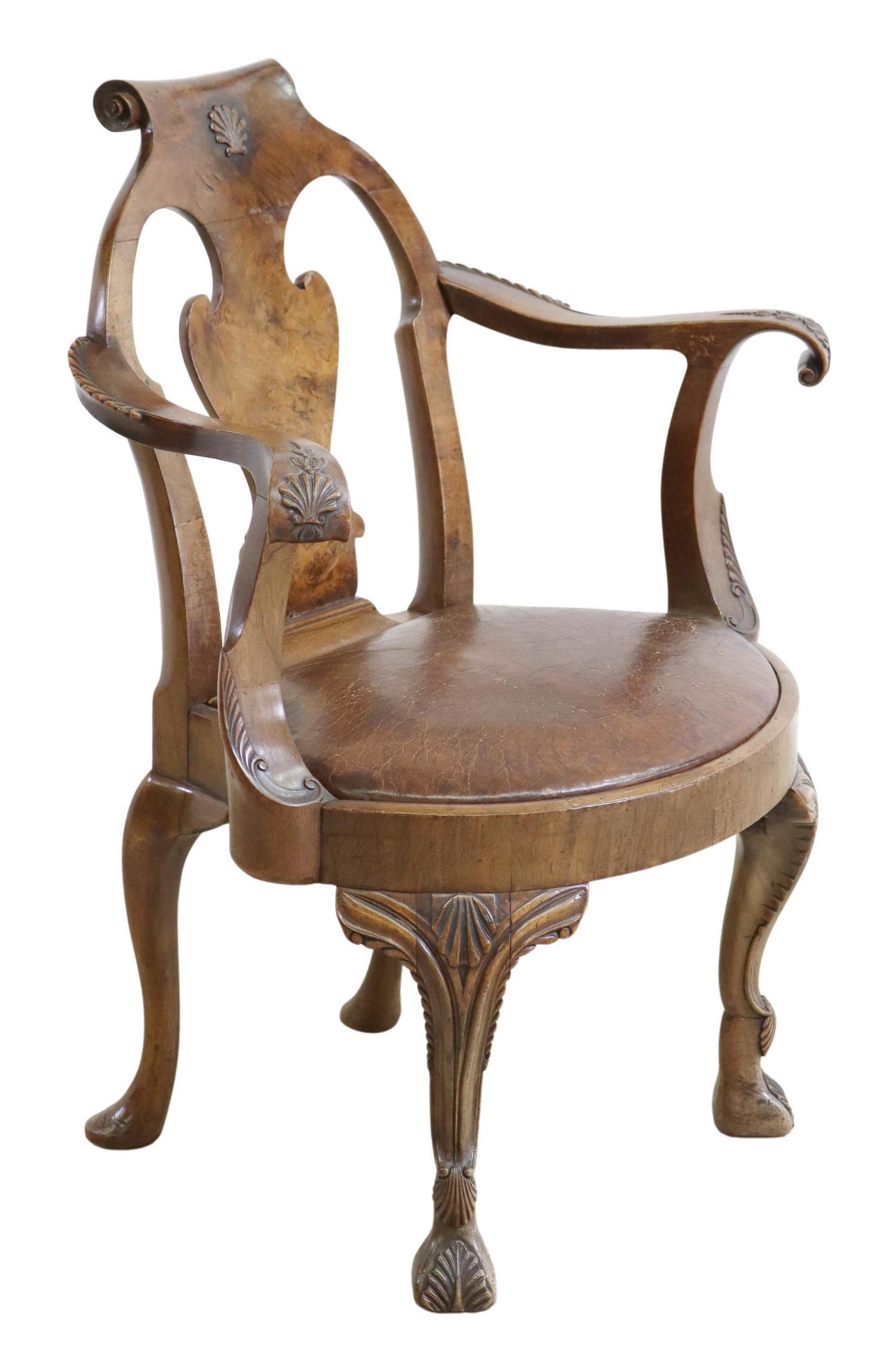 GEORGIAN WALNUT OPEN ARMCHAIR (1 of 3)