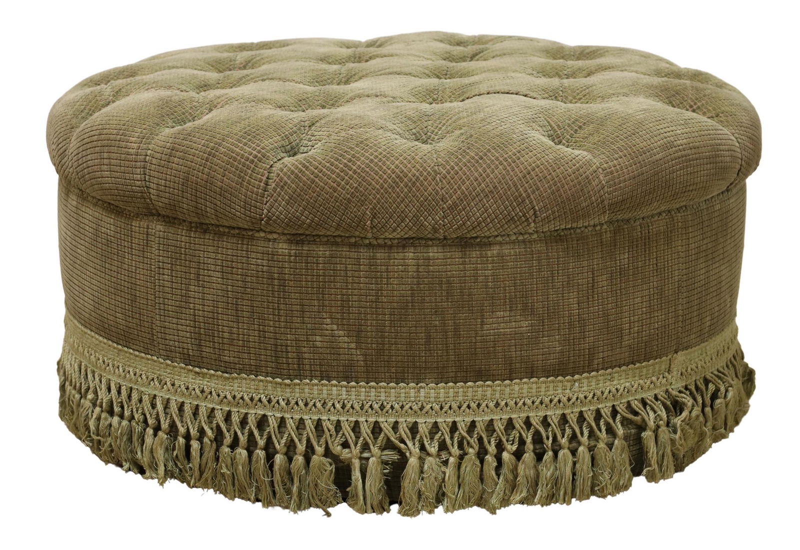 LARGE GREEN UPHOLSTERED BUTTON-TUFTED OTTOMAN (1 of 3)