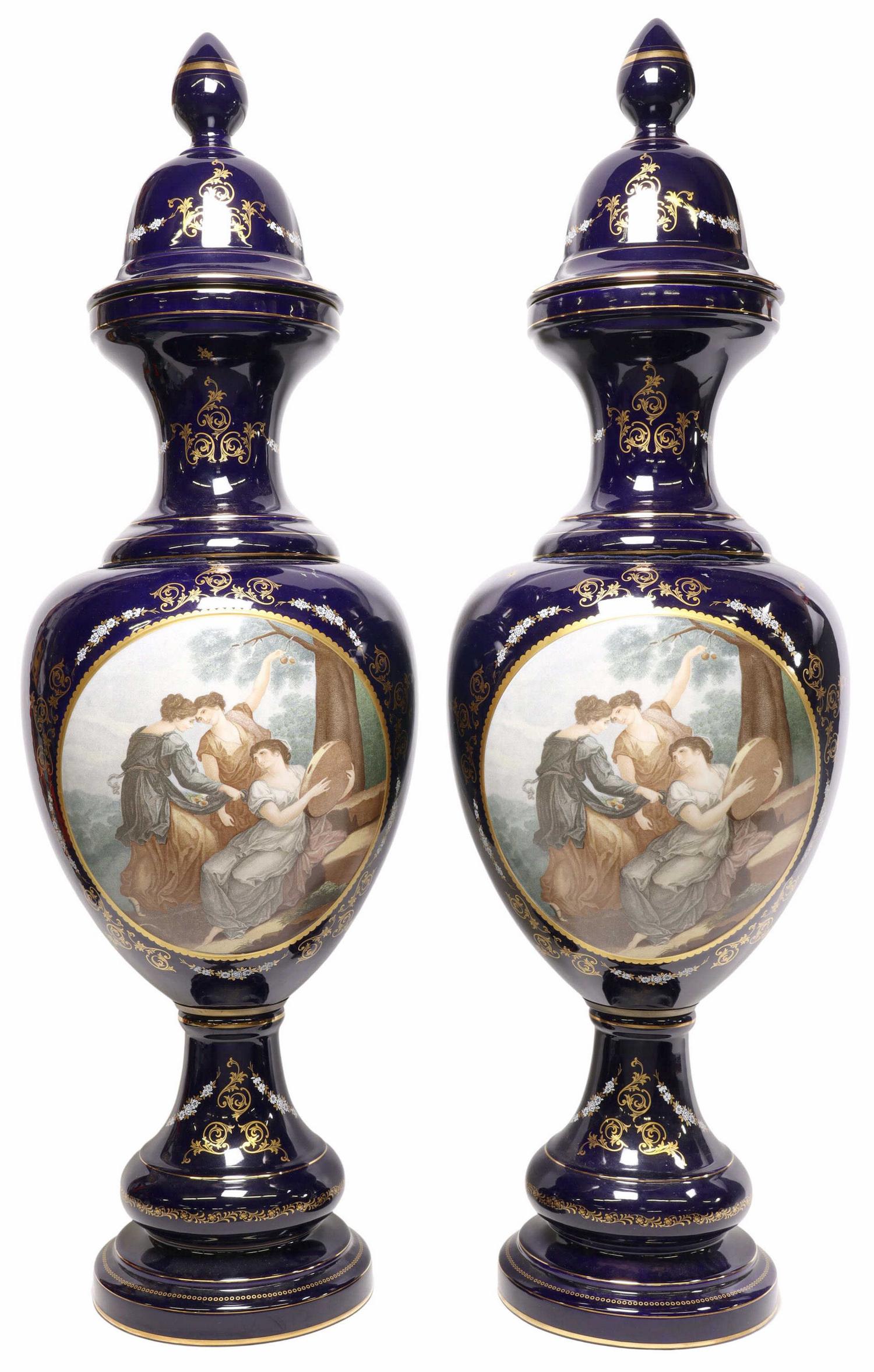 (2) LARGE SEVRES STYLE PORCELAIN VASES & COVERS (1 of 6)