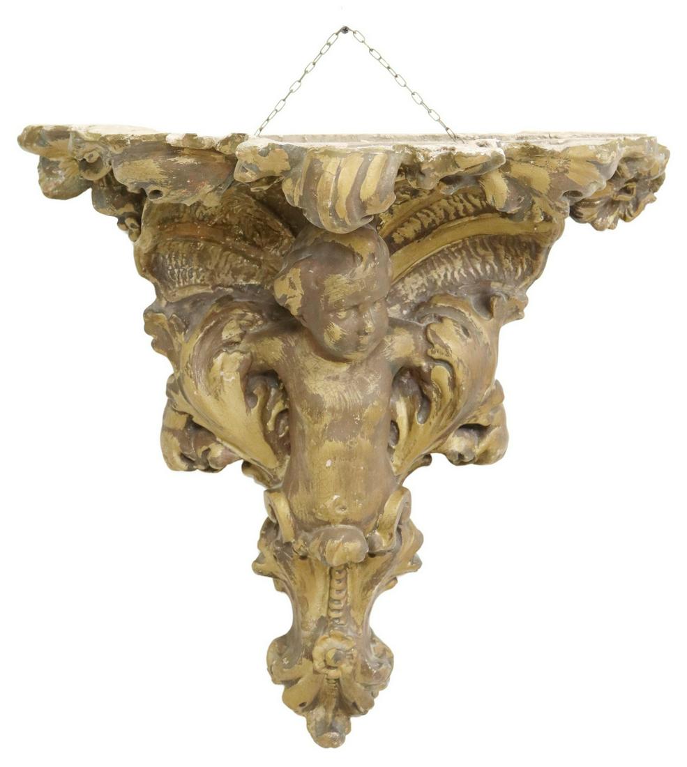 FRENCH COMPOSITION PARCEL GILT PUTTI WALL CORBEL (1 of 4)