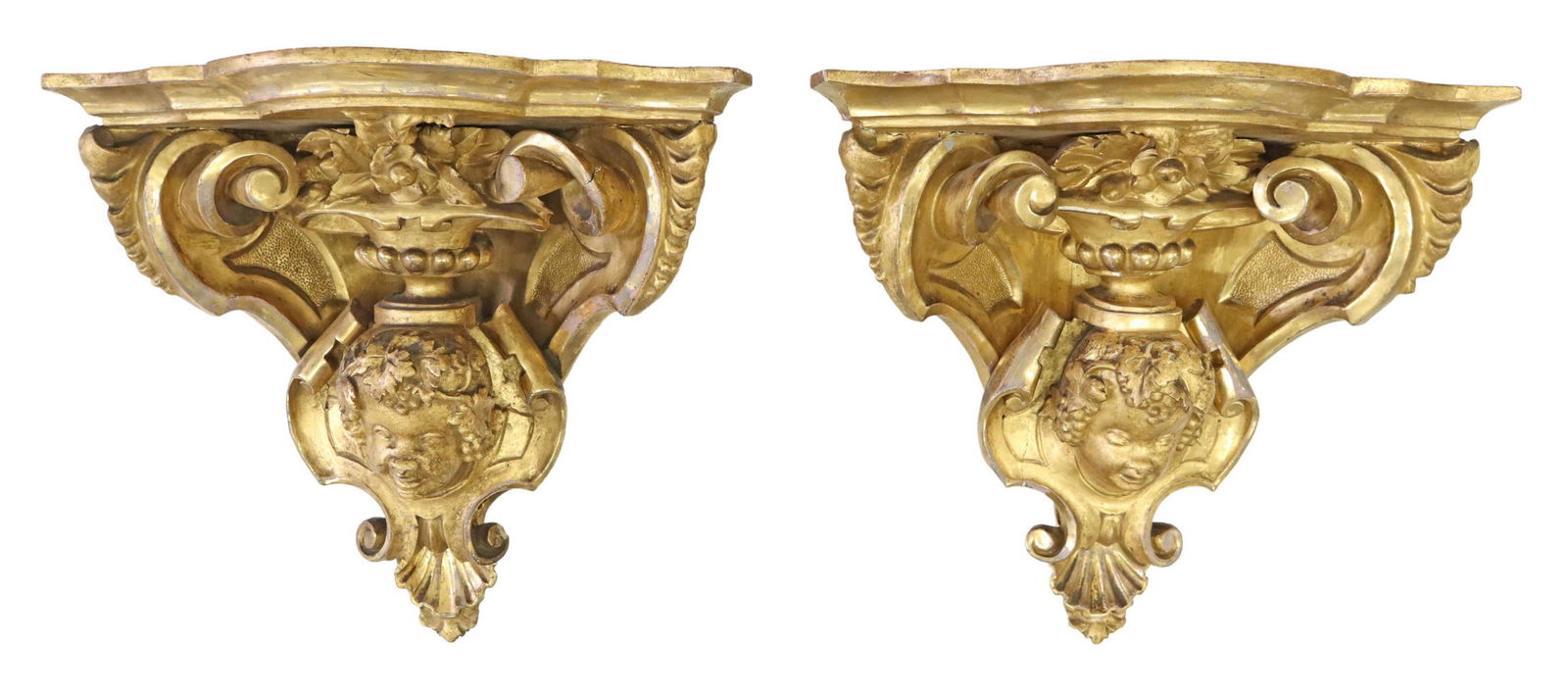 (2) FIGURAL CARVED GILTWOOD CORBELS WALL BRACKETS (1 of 4)