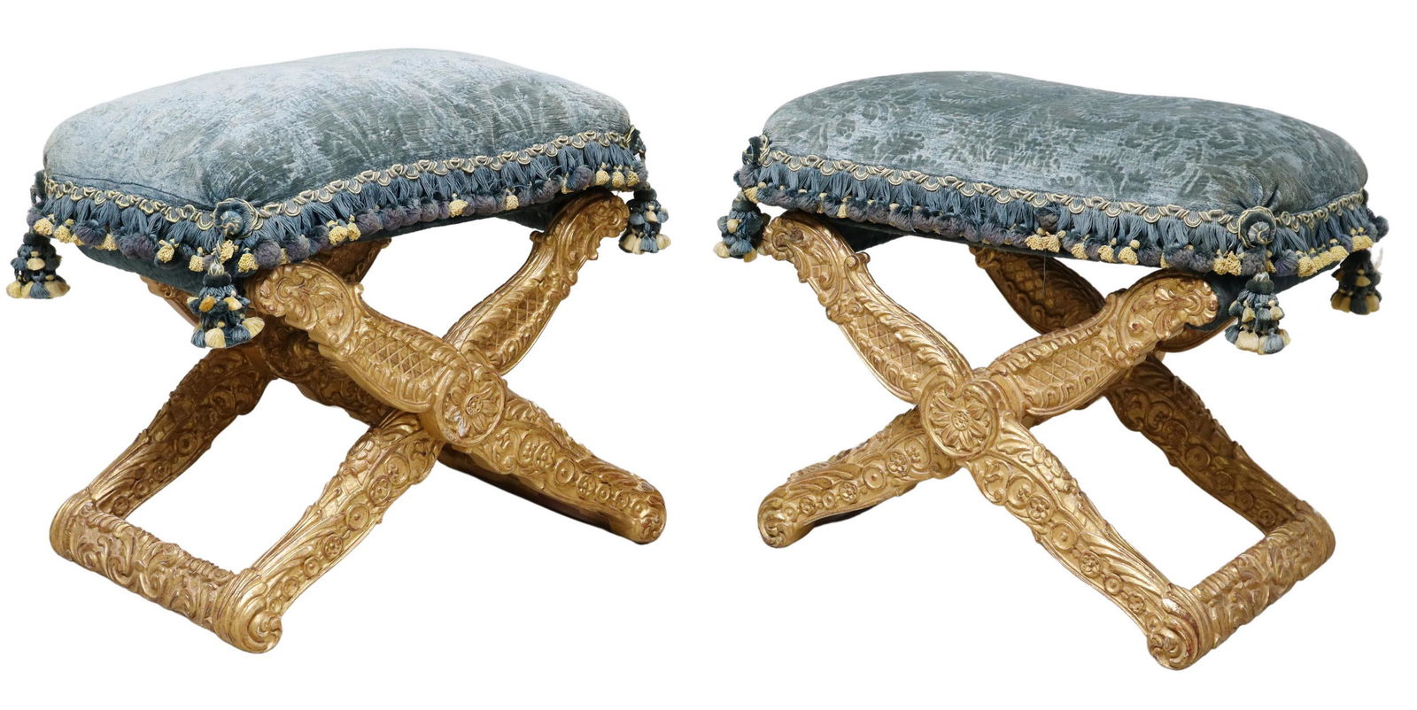 (2) ORNATE FRENCH GILTWOOD TABOURETS A PLIANT (1 of 4)