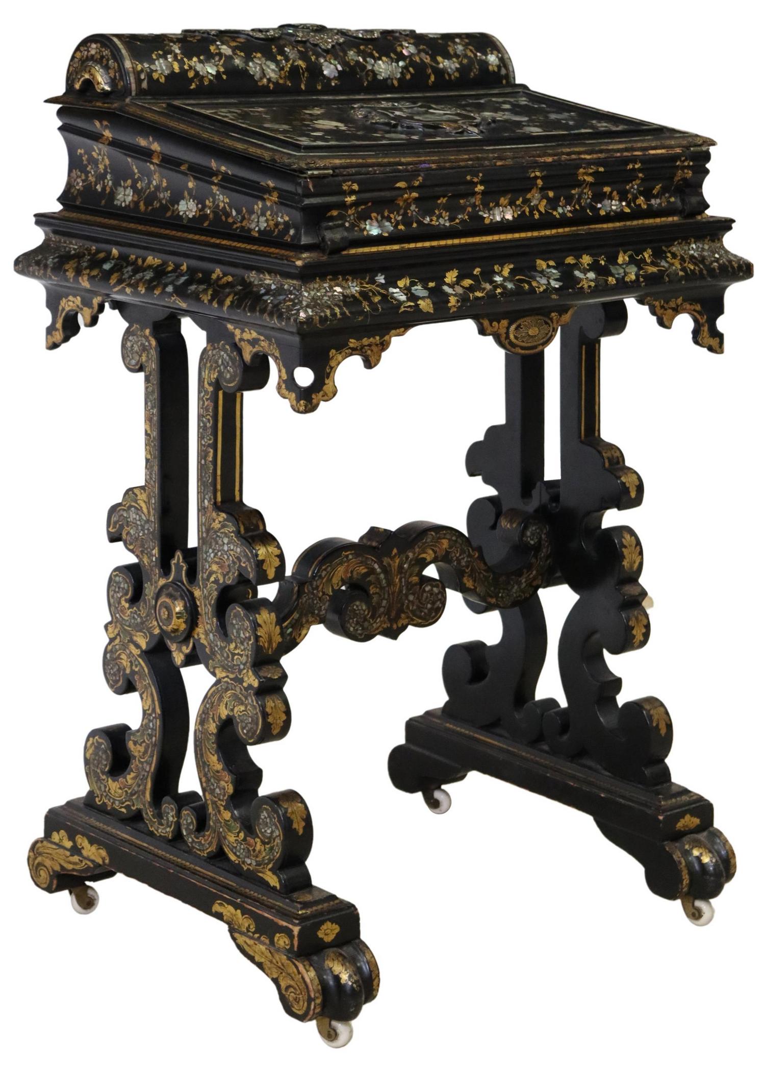 VICTORIAN INLAID PAPIER-MACHE DESK & GAMES TABLE (1 of 9)