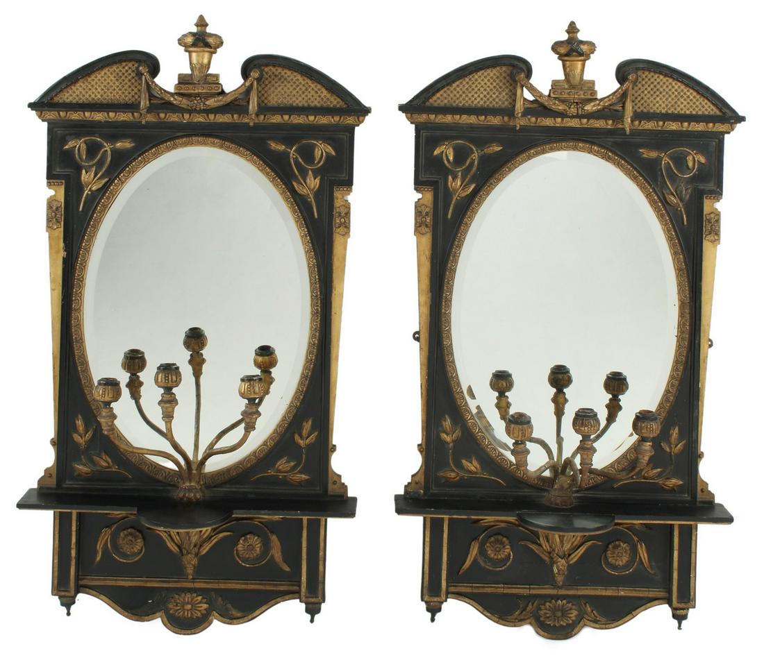 (2) PARCEL GILT & EBONIZED GIRANDOLE MIRRORS (1 of 4)