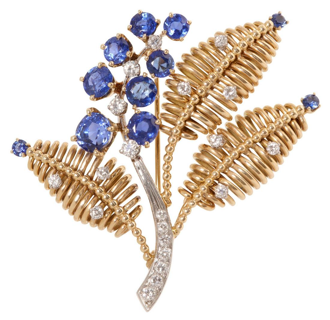 CARTIER 14K PLAT SAPPHIRE DIAMOND BLUEBONNET PIN (1 of 4)