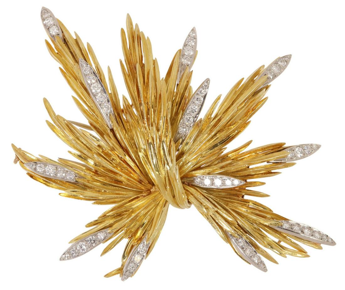 ESTATE 18K YELLOW GOLD & DIAMOND DRESS CLIP BROOCH (1 of 4)