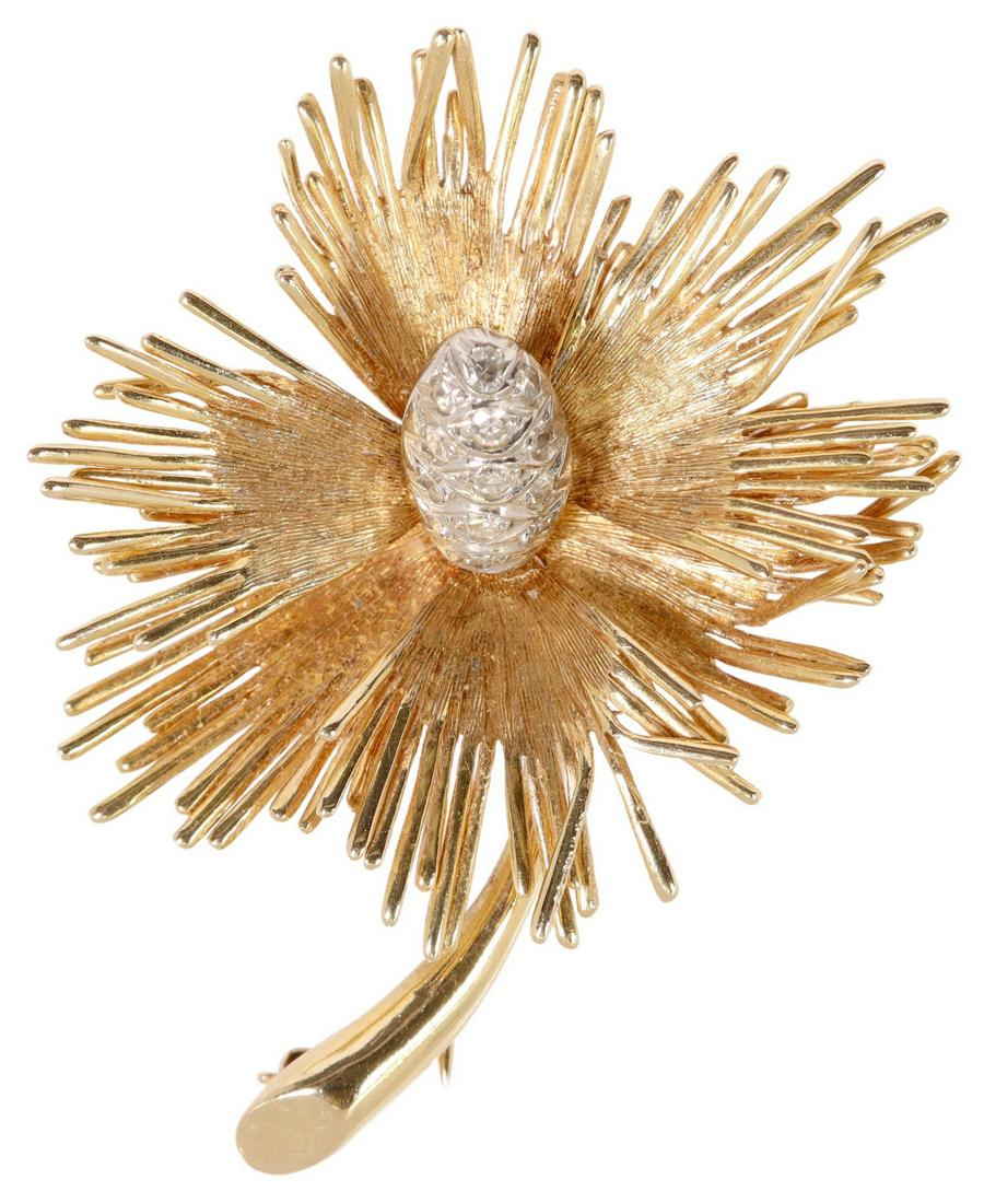 CARL D. LINDSTROM 14KT GOLD & DIAMOND BROOCH (1 of 3)