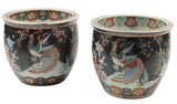 (2) CHINESE FAMILLE NOIRE PORCELAIN FISHBOWLS