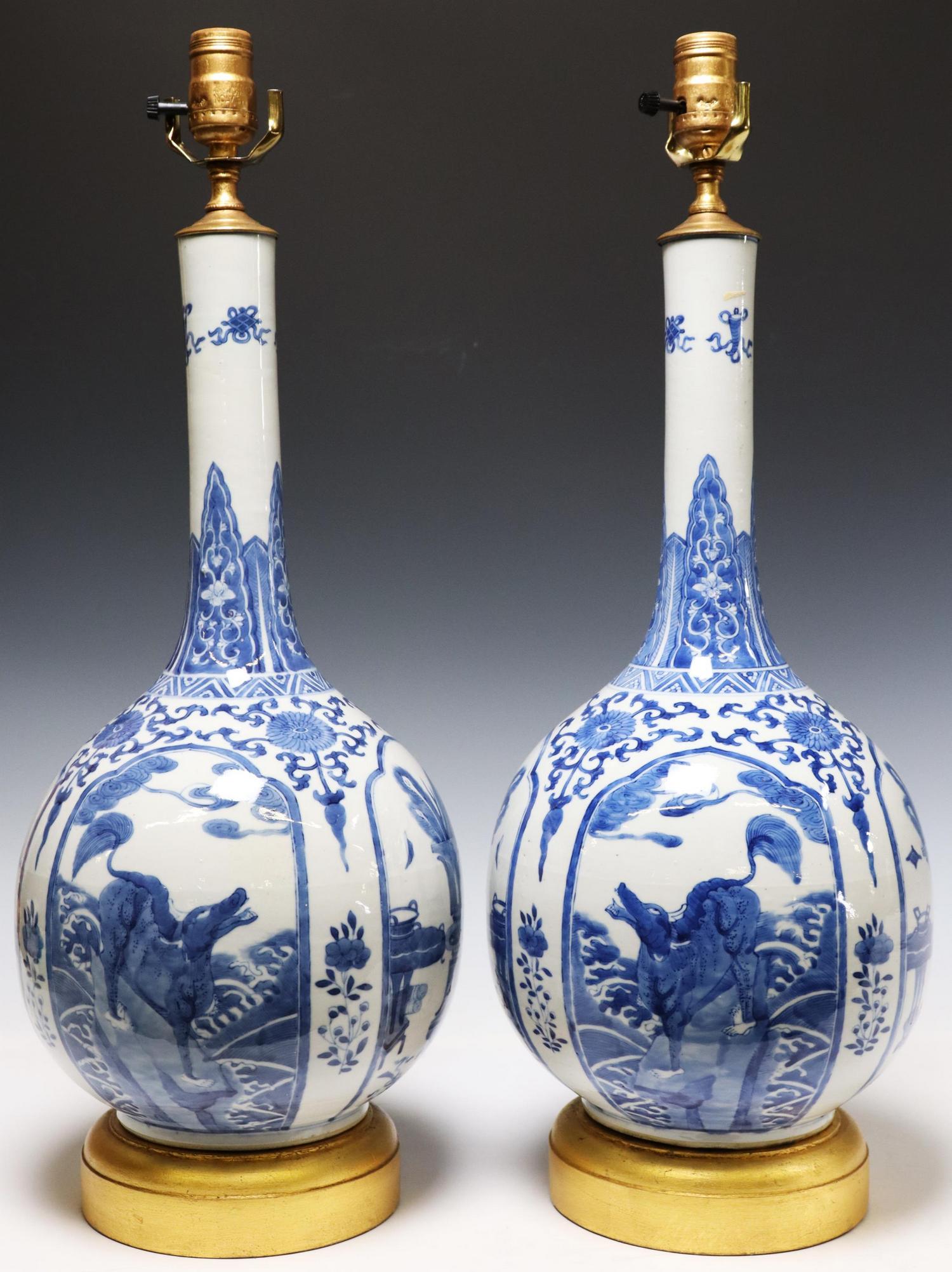 2) CHINESE BLUE & WHITE PORCELAIN VASE TABLE LAMPS (1 of 6)