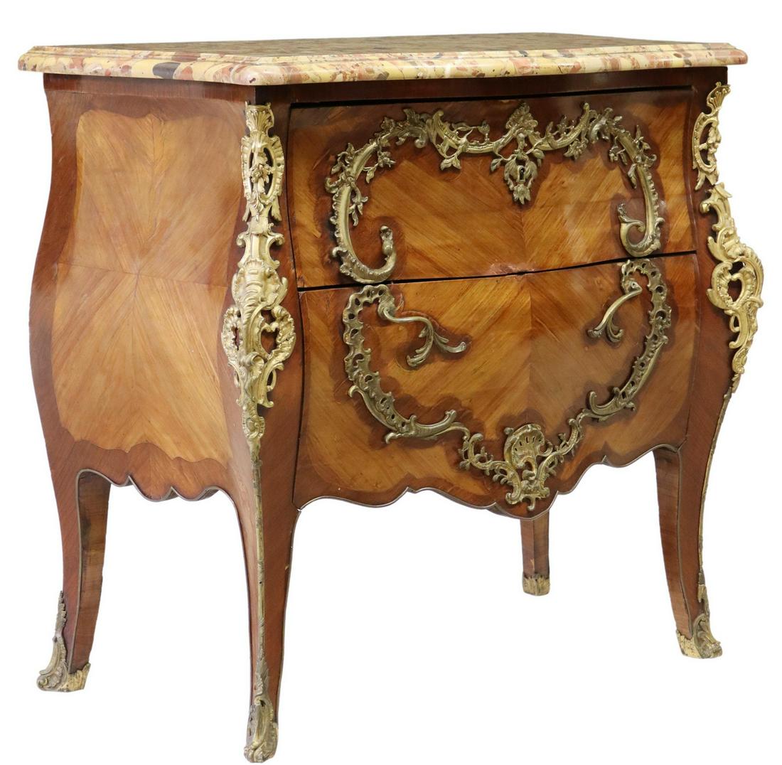 FRENCH LOUIS XV STYLE MARBLE-TOP BOMBE COMMODE (1 of 5)