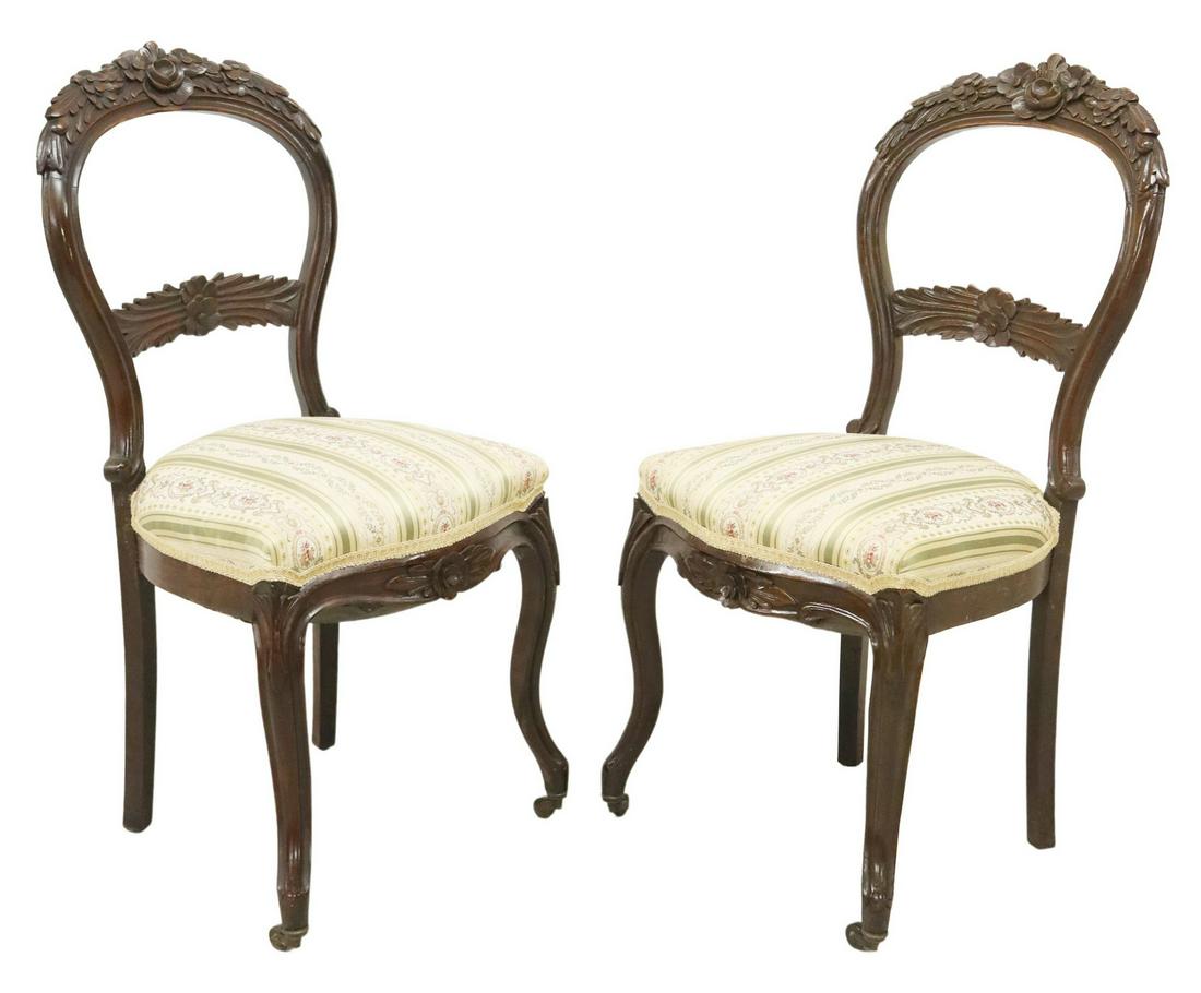 (2) VICTORIAN FLORAL CARVED PARLOR CHAIRS (1 of 3)
