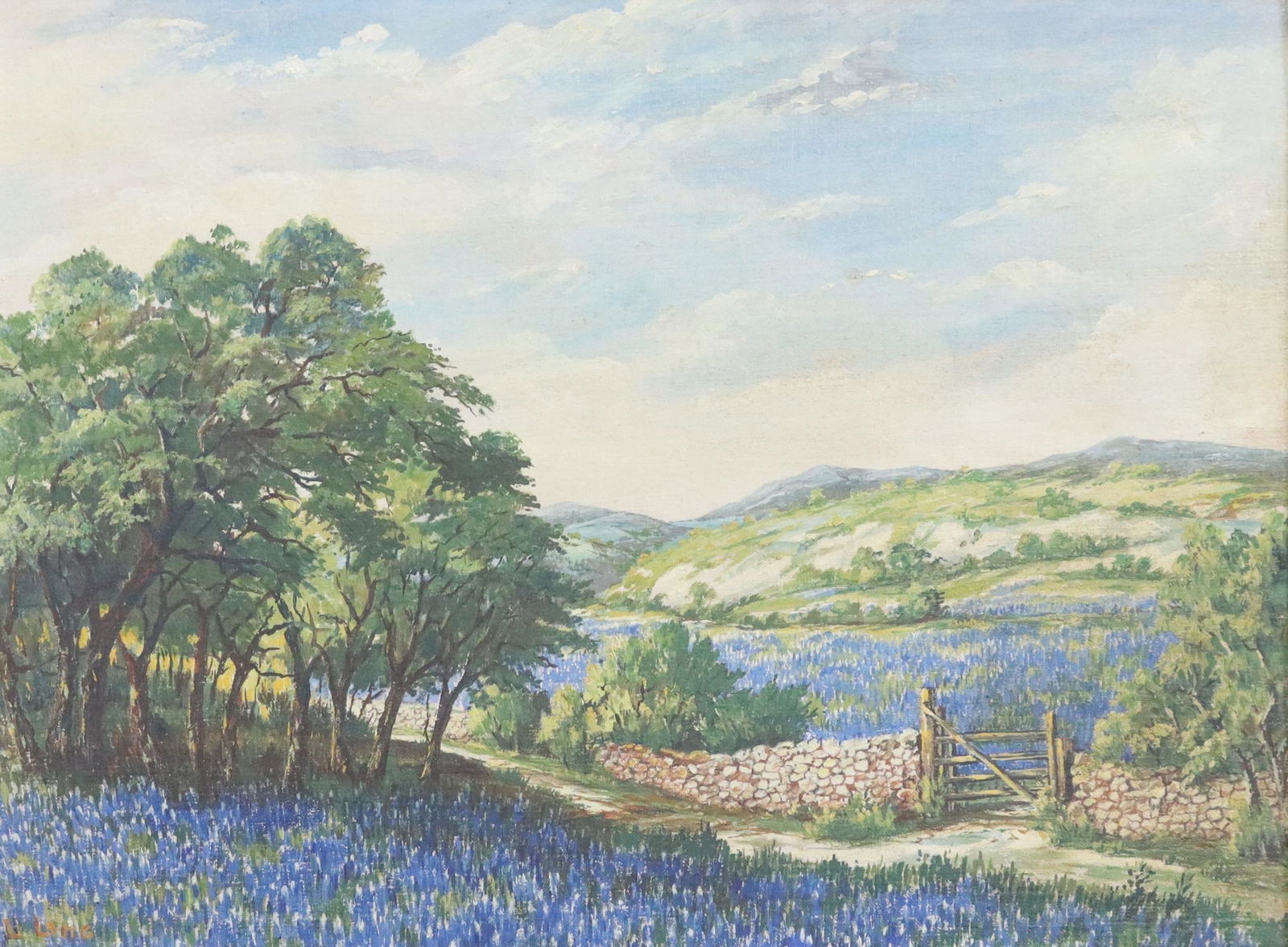 SIGNED L. LONG LANDSCAPE WITH BLUEBONNETS (1 of 4)