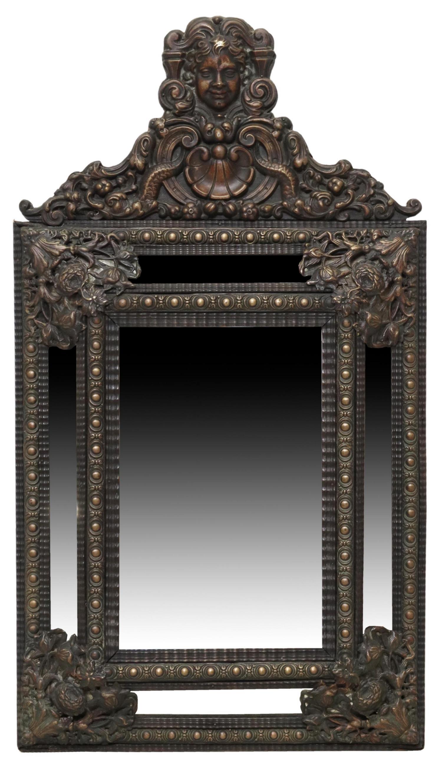 DUTCH BAROQUE STYLE REPOUSSE CUSHION WALL MIRROR (1 of 3)