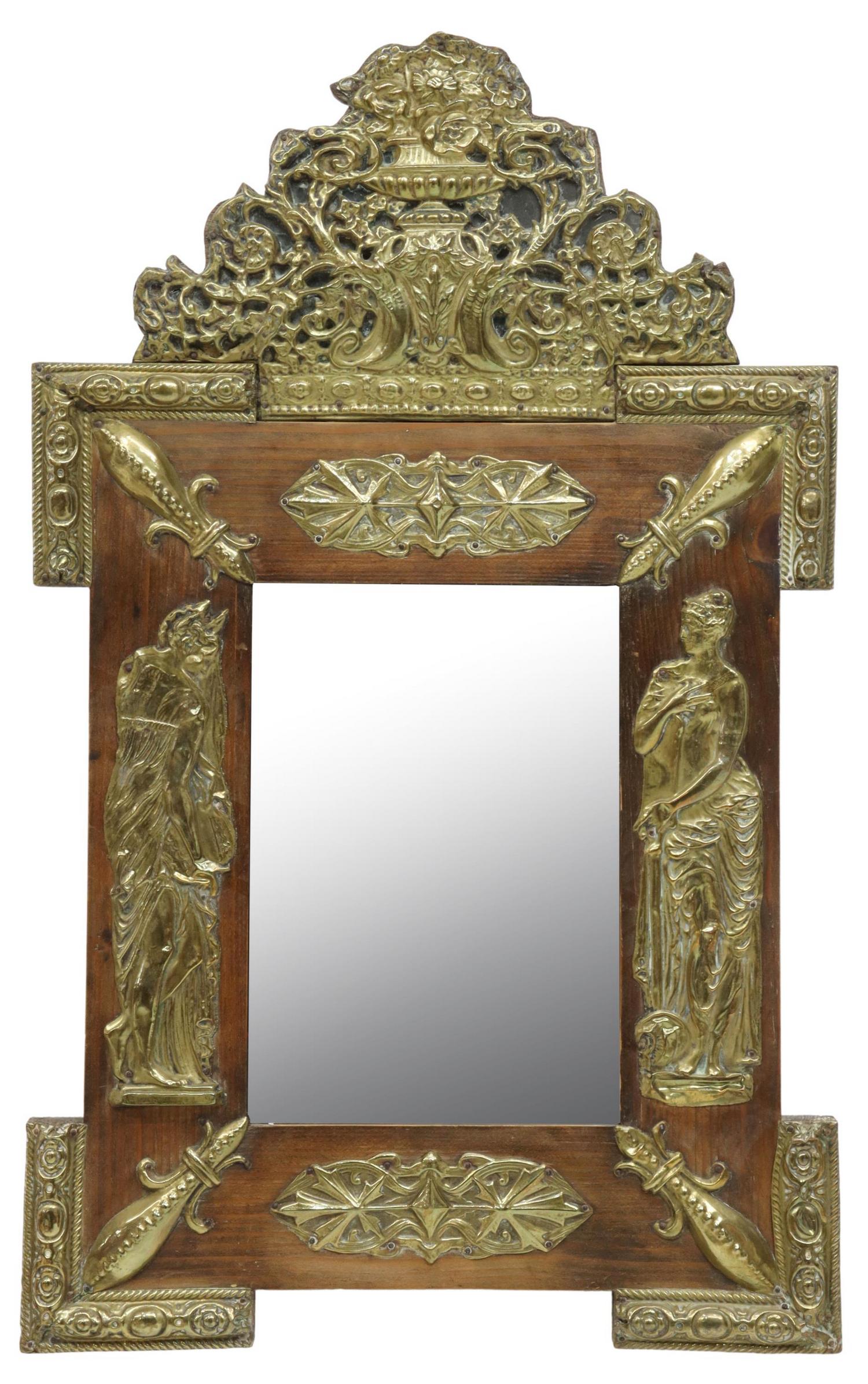 CONTINENTAL REPOUSSE BRASS BEVELED WALL MIRROR (1 of 3)