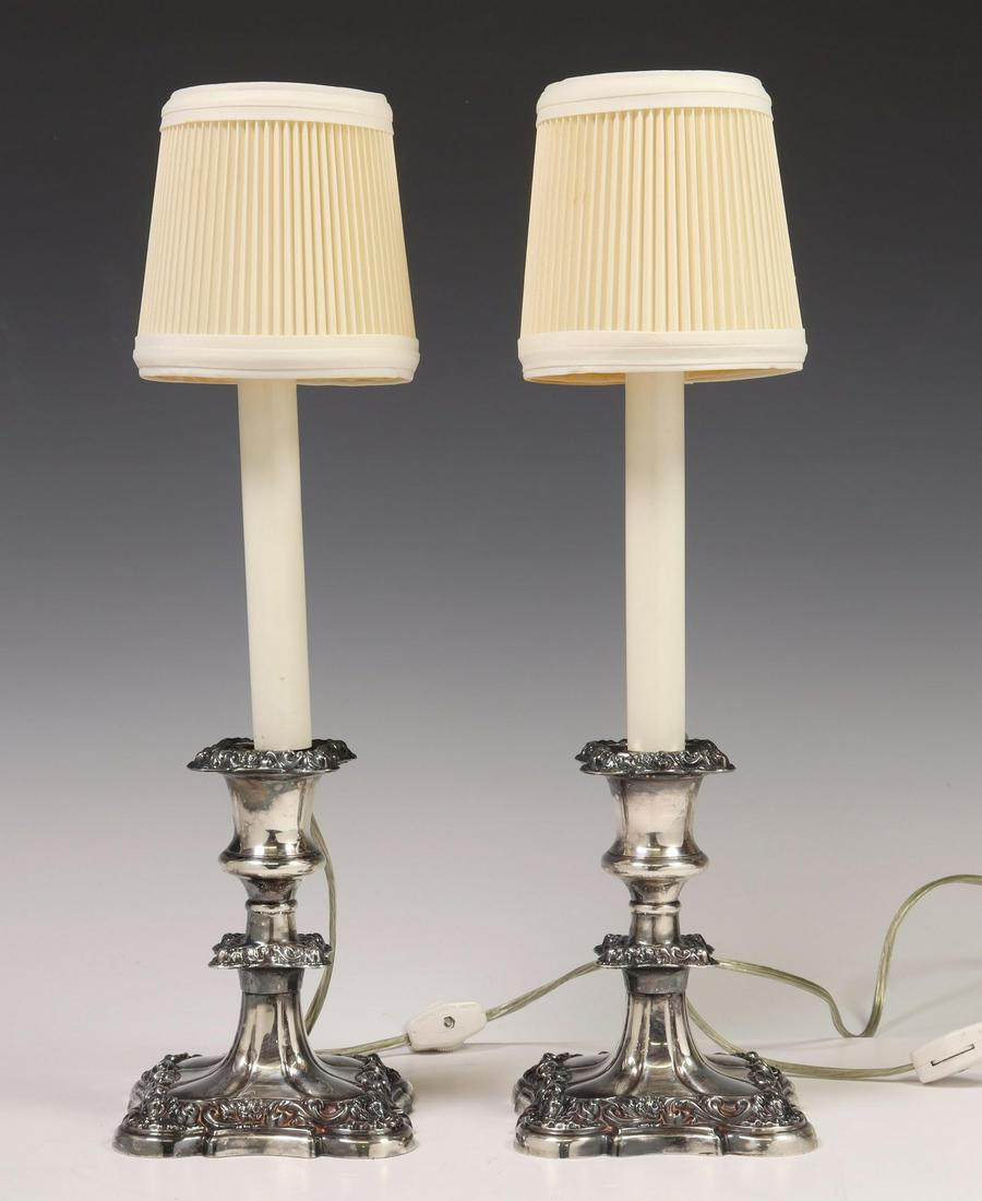 (2) ENGLISH SILVERPLATE CANDLESTICK LAMPS (1 of 5)