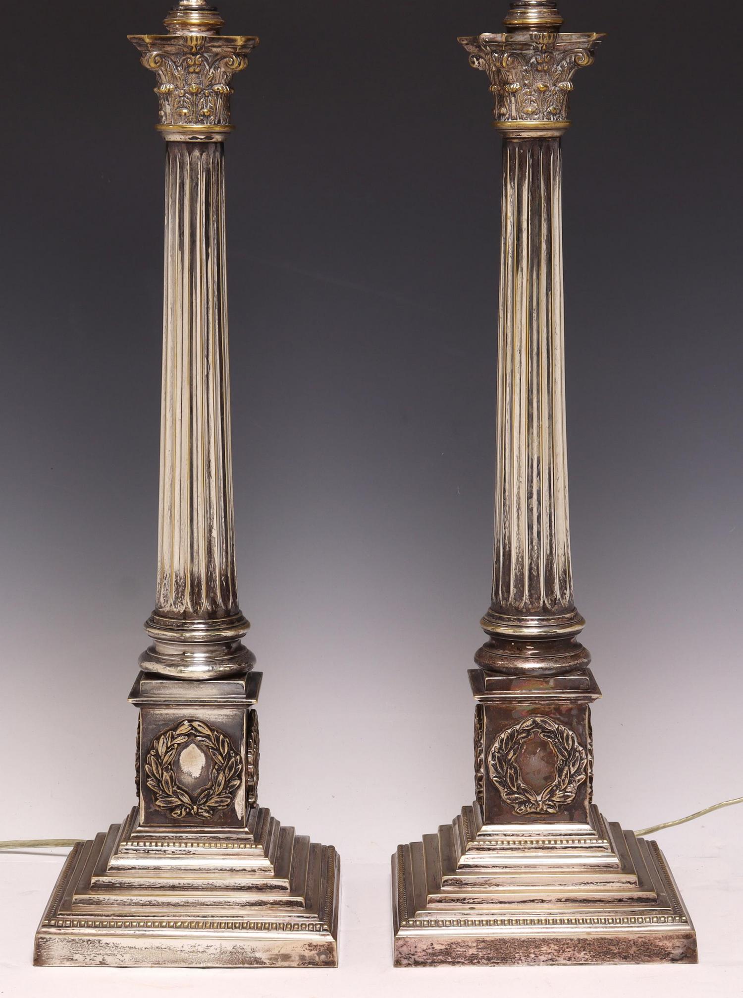 2) SILVERPLATE CORINTHIAN COLUMN CANDLESTICK LAMPS (1 of 3)
