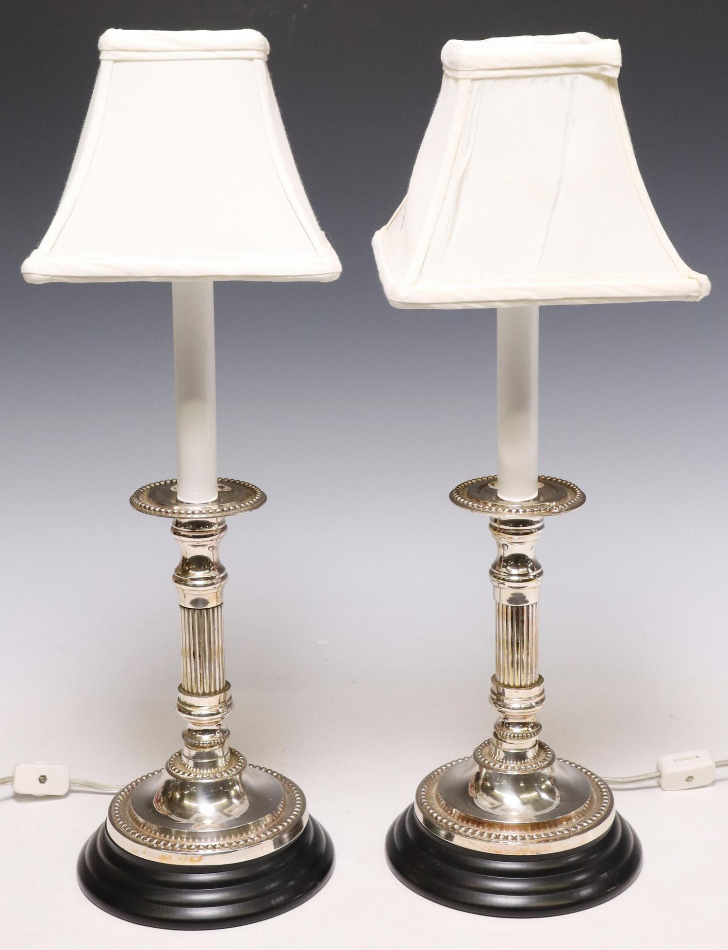 (2) SILVERPLATE FLUTED CANDLESTICK LAMPS (1 of 2)