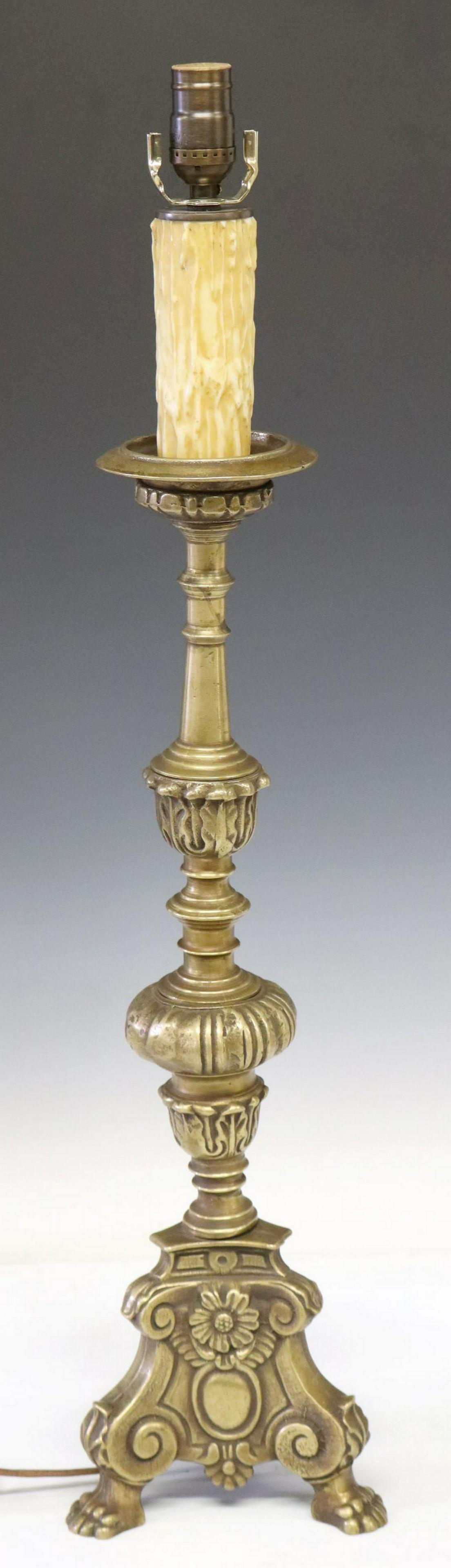 BAROQUE STYLE BRONZE CANDLE PRICKET TABLE LAMP (1 of 4)