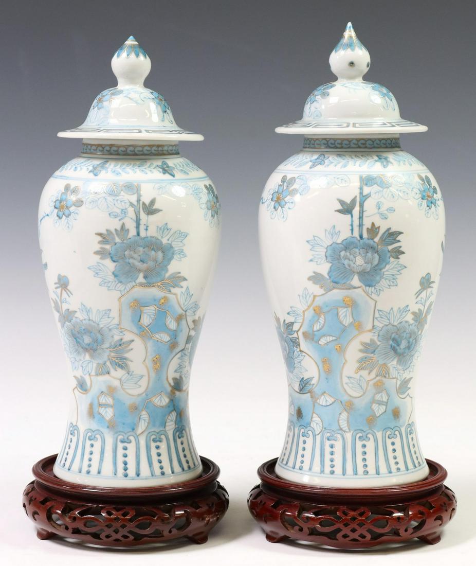 (2) CHINESE BLUE & WHITE PORCELAIN COVERED JARS (1 of 3)