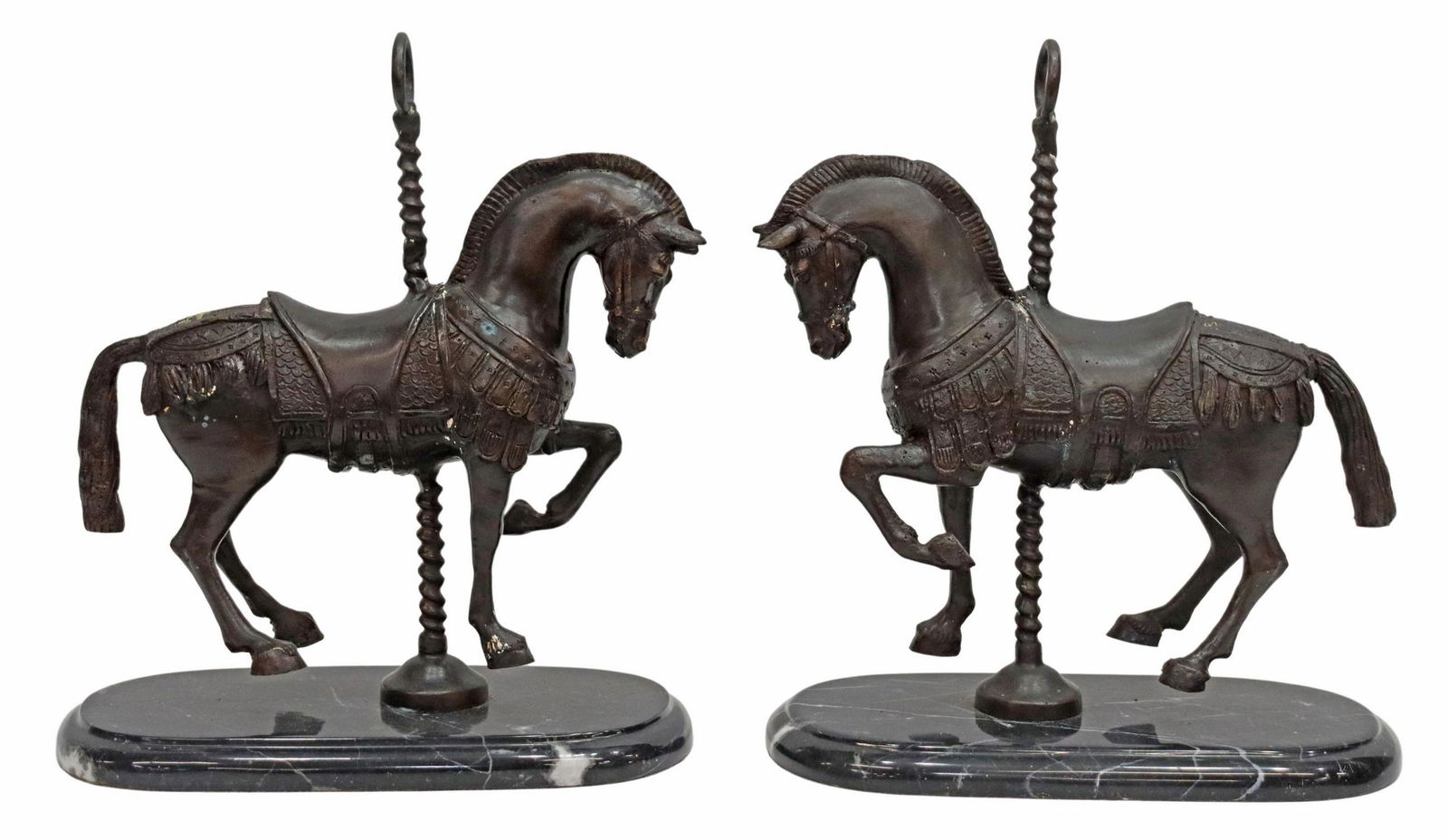 (2) PATINATED BRONZE SCULPTURES CAROUSEL HORSES (1 of 3)