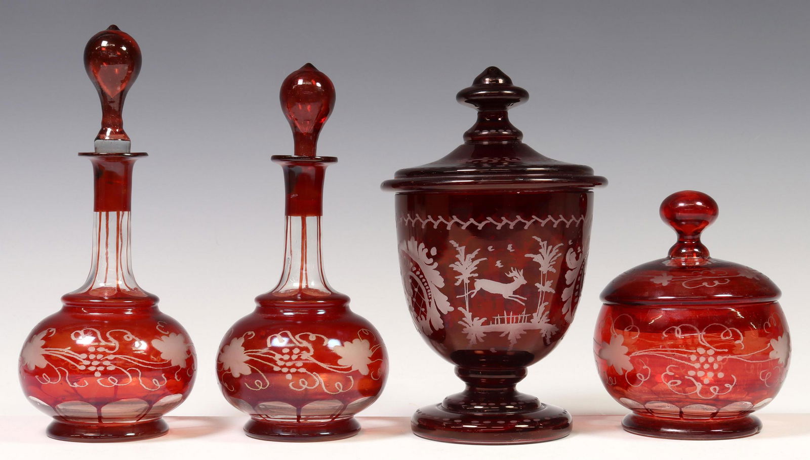 (4) BOHEMIAN RUBY FLASH GLASS DRESSING SET, GOBLET (1 of 3)