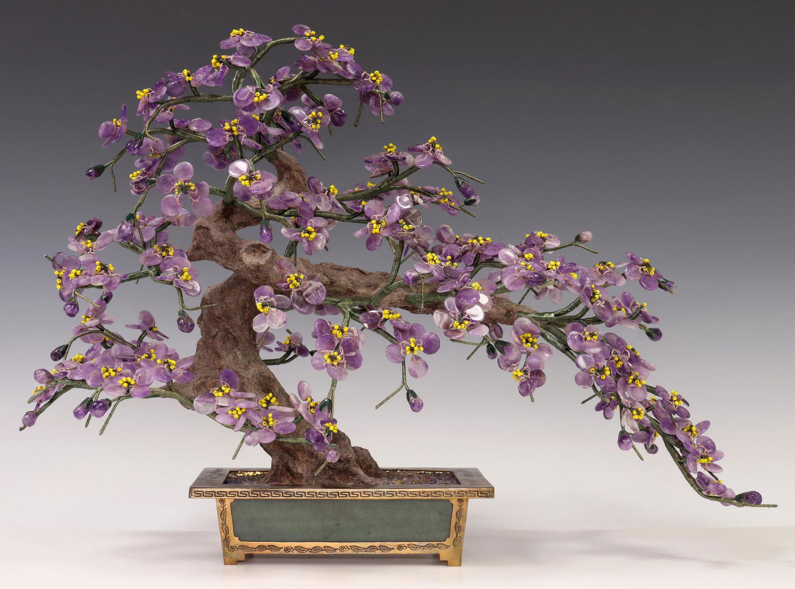 CHINESE CARVED HARDSTONE BONSAI TREE SCULPTURE (1 of 4)